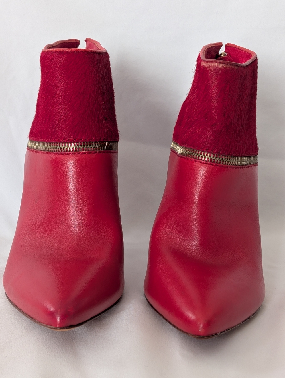 MARCIANO Red Calf Fur & Leather Stiletto Booties Urban Cowgirl Women's Size 9 - Picture 4 of 12